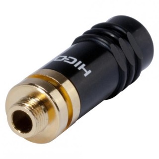 HICON Mini-jack, 3,5mm, 3-pole , metal-, Soldering-female connector, gold...